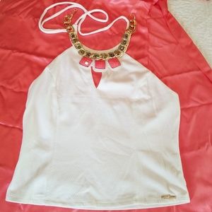 I TOO White-Tie Yoke Keyhole Halter Top